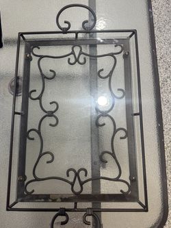 Cast Iron & Glass Decorative Serving Tray - Scrolled Design