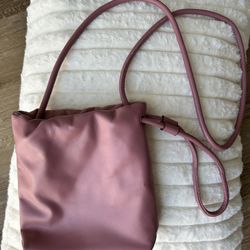 A New Day Pink Drawstring Crossbody Purse Faux Leather  
