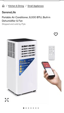 Serenelife 8000 BTU Air Conditioner with Dehumidifier and Fan - White