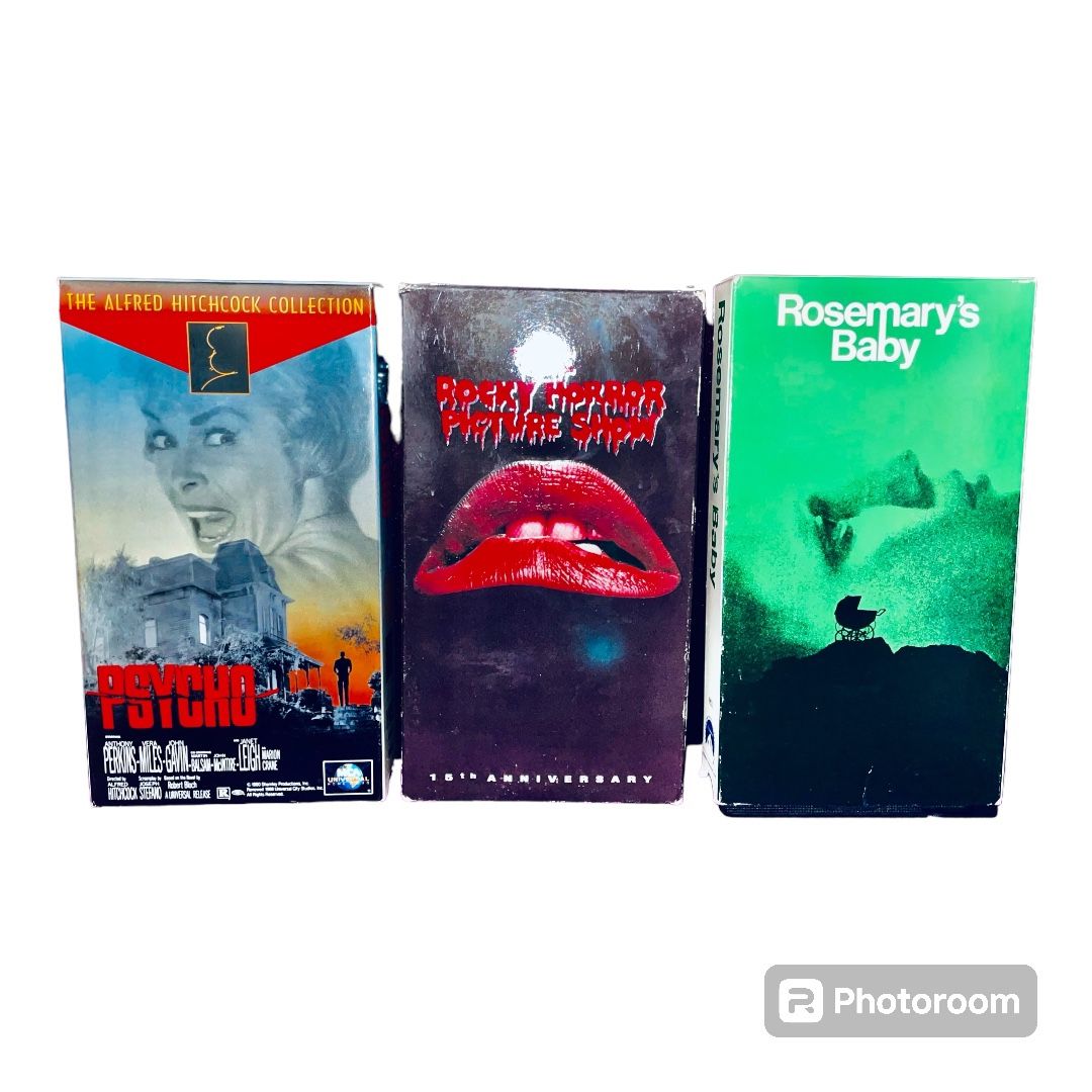 Horror VHS Lot Psycho, Rocky Horror Picture Show, Rosemarys Baby