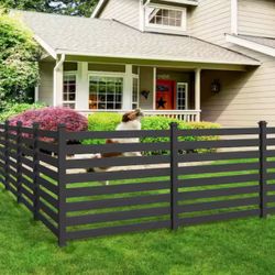 Ares 38 in. x 46 in. Black Garden Fence W/Post And No-Dig Steel Cone Anchor Recycled Plastic Privacy Fence Panel(4-Pack)