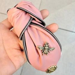 Pink faux leather Women's Headband Knot Bee Large Hairband Hair Band Gift