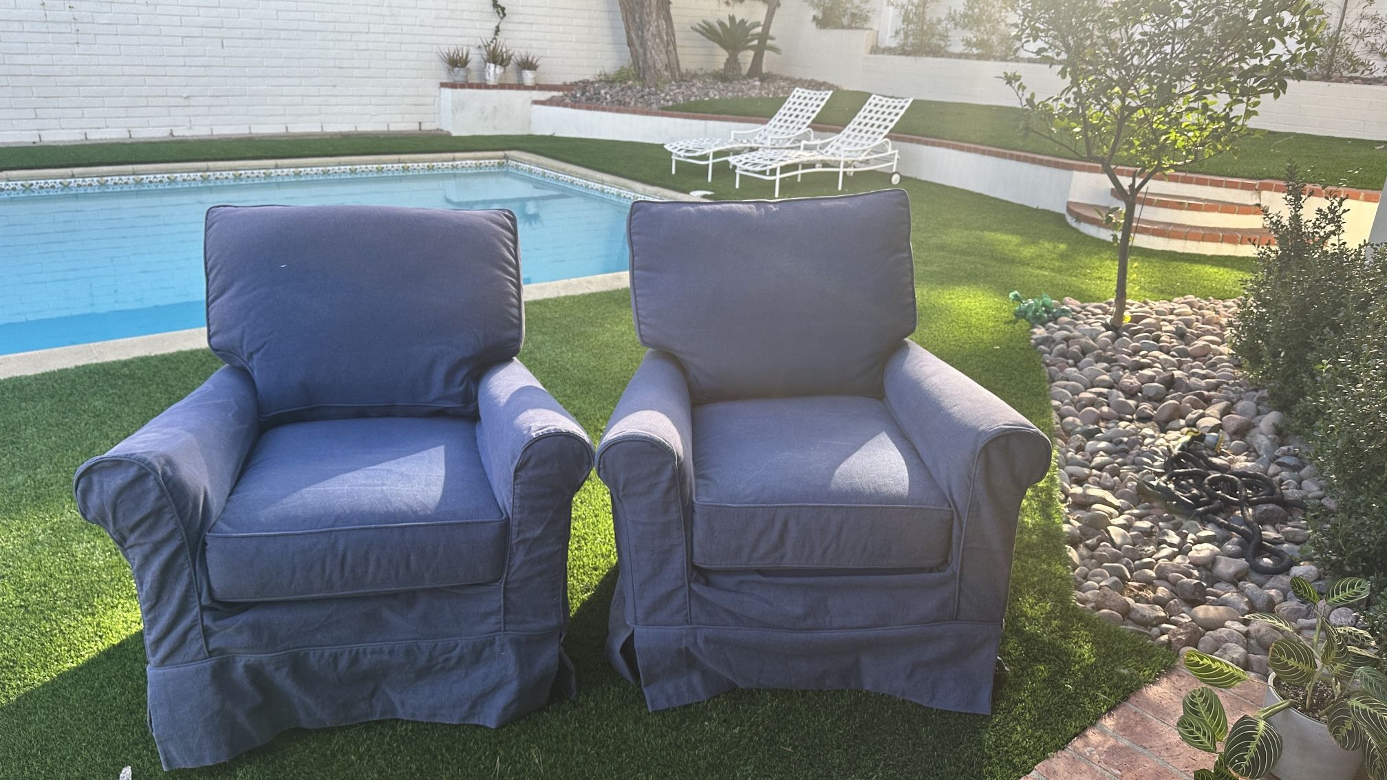 2 Pottery Barn Swivel Rocking Chairs