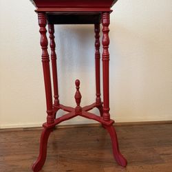 Wood with White and Grey Marble Top Side Or End Table. 29 inches Tall