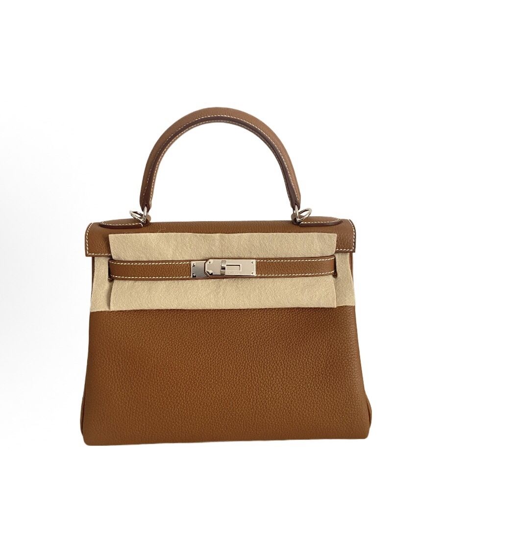 HERMES Kelly 28 Silver Buckle Togo Leather Kelly Bag Single Shoulder Handbag Women's Brown(151)67