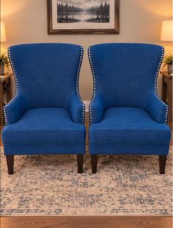 Set of 2 Blue Wingback Accent Chairs