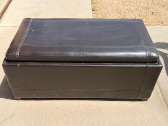 Brown Leather Ottoman Bench with Storage (LxWxH: 41” x 21.5” x 18”)