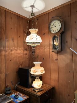 Antique Set of. Hurricane Table Lamp