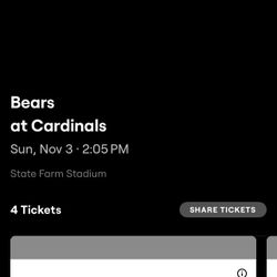 Cardinals Vs Bears. 4 Tickets Together W parking Pass