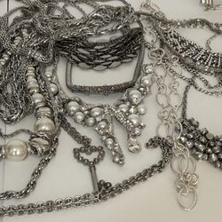 Silver Tone necklace Lot - Goth, Layering, trending 