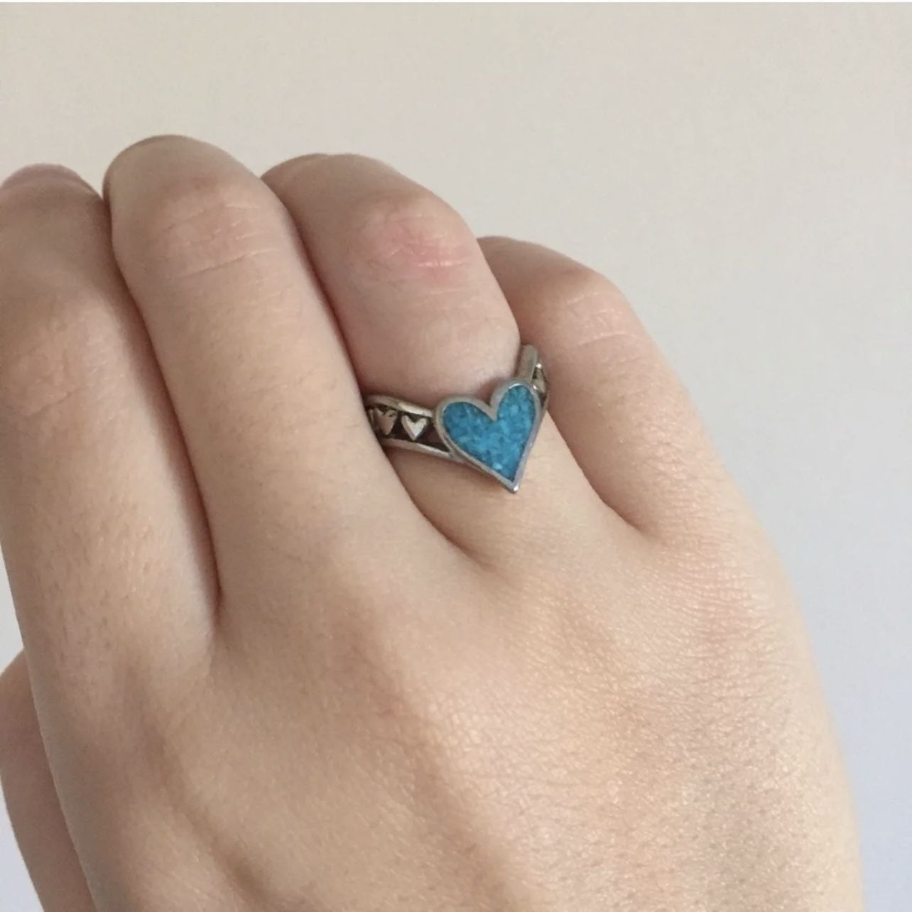 Vintage Turquoise Heart Silver Multi Heart Band Hardware Ring NEW
