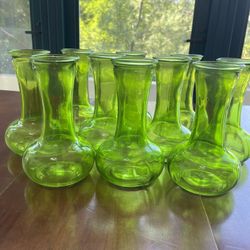 Set Of 10 Green Bud Vases