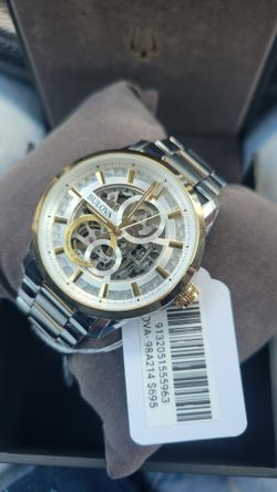 Bulova Sutton Automatic Silver Skeleton Dial Two-tone Men's Watch 98A214