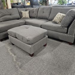 Brand New 104" x 75" Gfay Linen Reversible Sectional + Ottoman