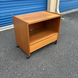 Mid Century Modern Teak Rolling Media Cart