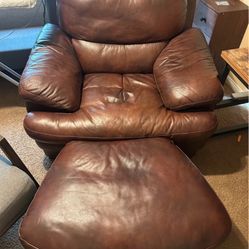 Large comfy leather chair with ottoman - $100