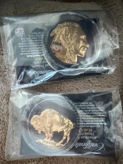 set of 2 - 3D American Buffalo Indian Head Tribute Coin With USA 250 Privy Mark (Black Ruthenium & 24k Gold)