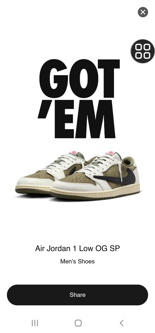 Size 11 Travis Scott x AJ1 Retro Low OG 'Reverse Olive'