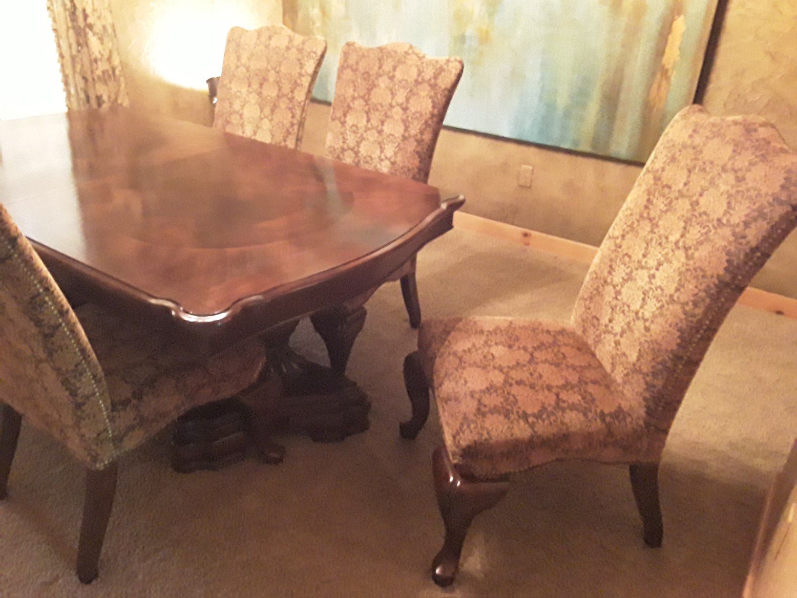 Dining room table with 6 chairs and cabinet