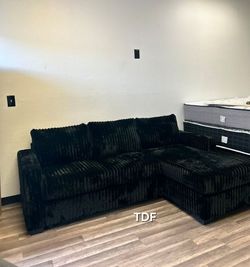 Brand New Black Fur Like Corduroy Sectional Sofa Couch (New In Box)