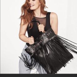 New Victoria's Secret Tote Shoulder Bag Black. - Faux leather bag with fringes