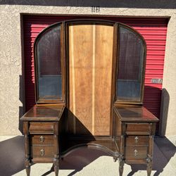 Beautiful Antique Vanity Dresser with 3-Way Tri-Fold Mirror  
