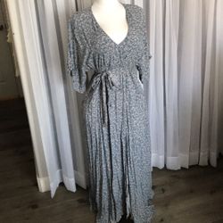 Kimono Style Sleeve Long Belted Dress Size M