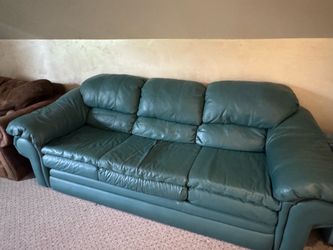 Teal and Brown Leather Sofa Set