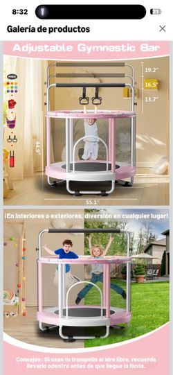 Kids Mini Trampoline with Adjustable Gymnastic Bar