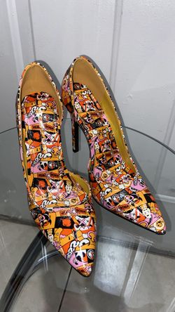 Shoe Republic LA Karima Orange Comic 6 Pumps High Heels Pointed Toe Shoes