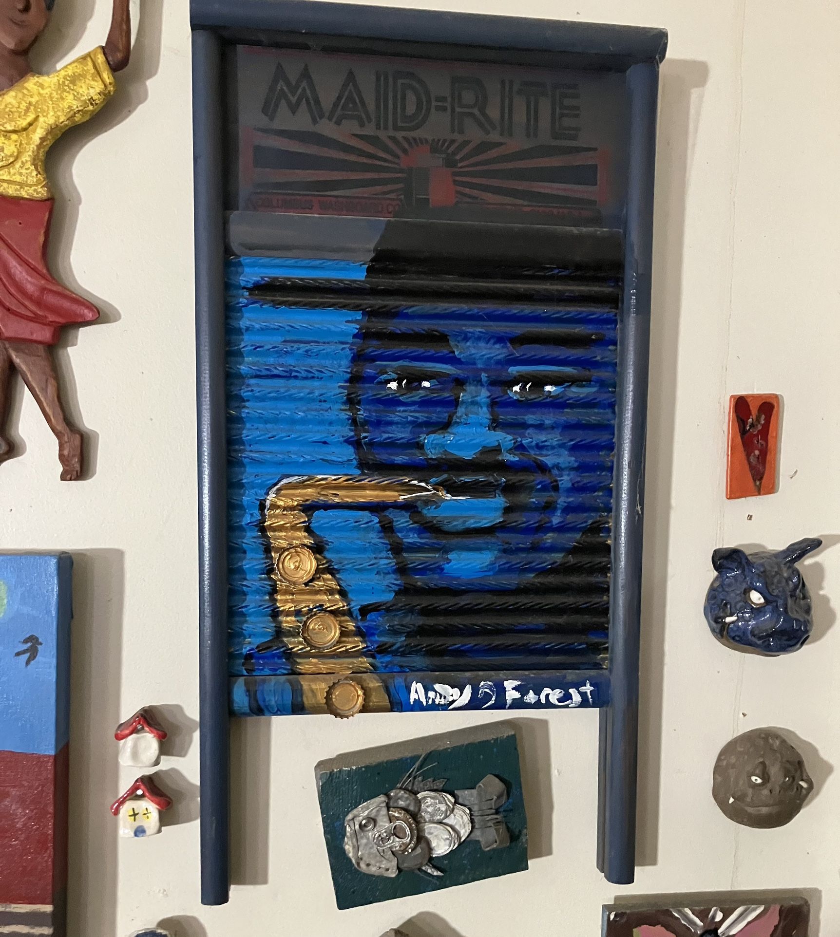 Art Zydeco Scrub board Musician . Original.