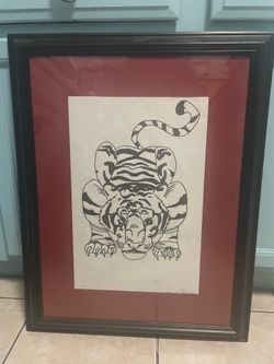 Hand-inked Chinese tiger hanging art