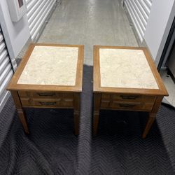 Set of 2 antique mid century modern end tables removable Marble 