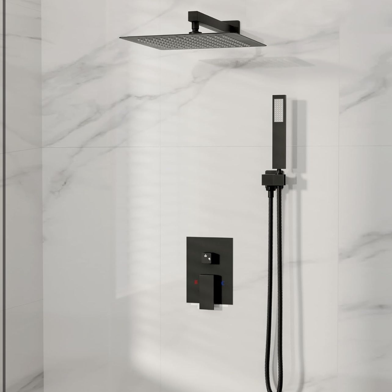 Brand New In The Box- Luxury Rainfall Shower Systems, Wall Mounted Shower Faucet Trim Kit Rough-In Valve Includes 12 Inch Rain Shower Head And Handhel