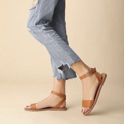 New Trary Adjustable Leather Flat Brown Sandals 10 | PORTERVILLE