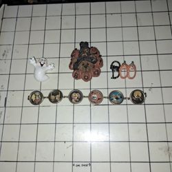 3 Halloween pins brooches and 1 Halloween bracelet
