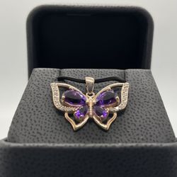 Butterfly Natural Diamond And Amethyst Pendant 