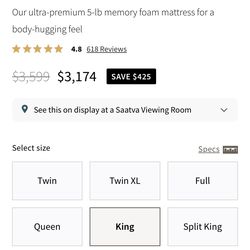 Saatva Loom & Leaf king $3K Mattress