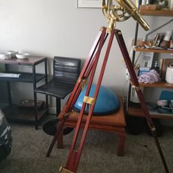 Vintage brass & wood tripod telescope