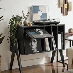 Record Player Stand with Vinyl Storage, 32" Turntable Stand with Flip-Up Album Display