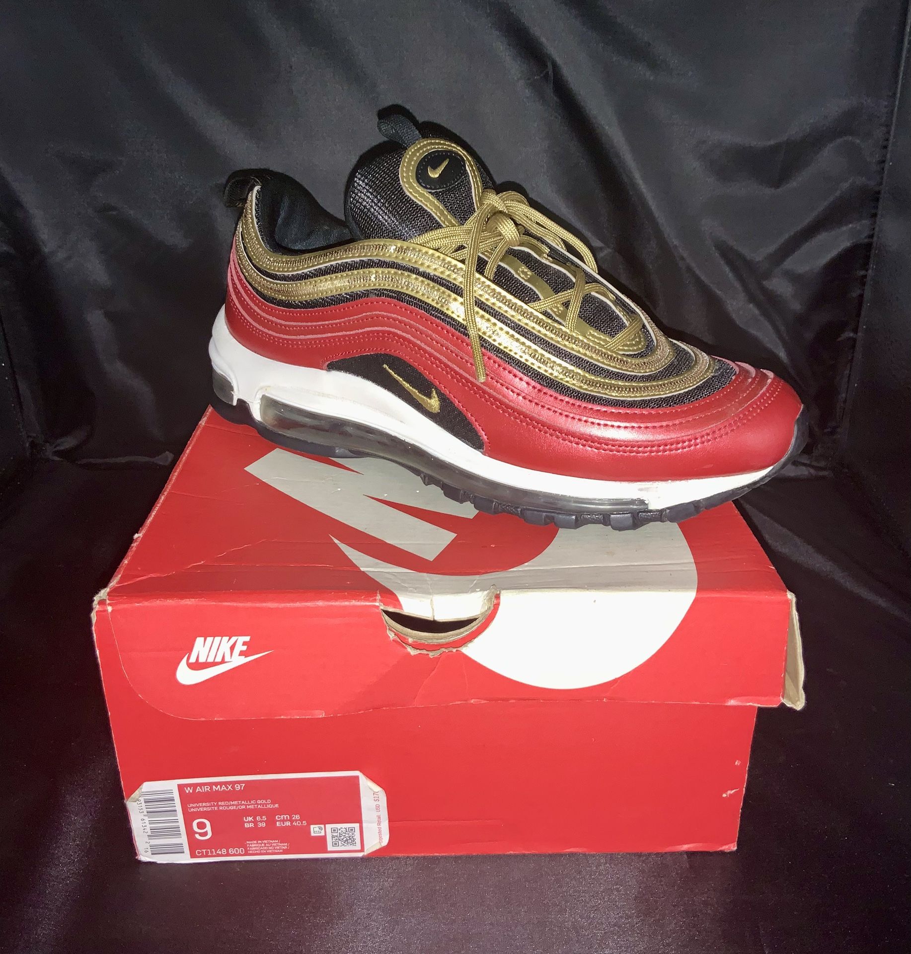 NIKE Air Max 97 Red Gold Sequin Women Size W/ Original Box