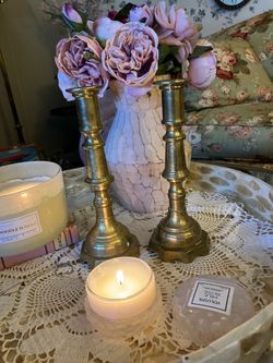 Two Vintage Scalloped Brass Candlesticks!