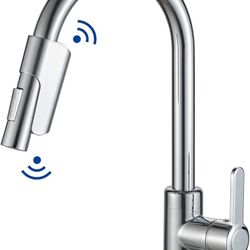 Two-Sensor Touchless Kitchen Faucet with Pull Down Sprayer, Single Hole Chrome Kitchen Faucet with Temperature Control, Stainless Steel Kitchen Sink F