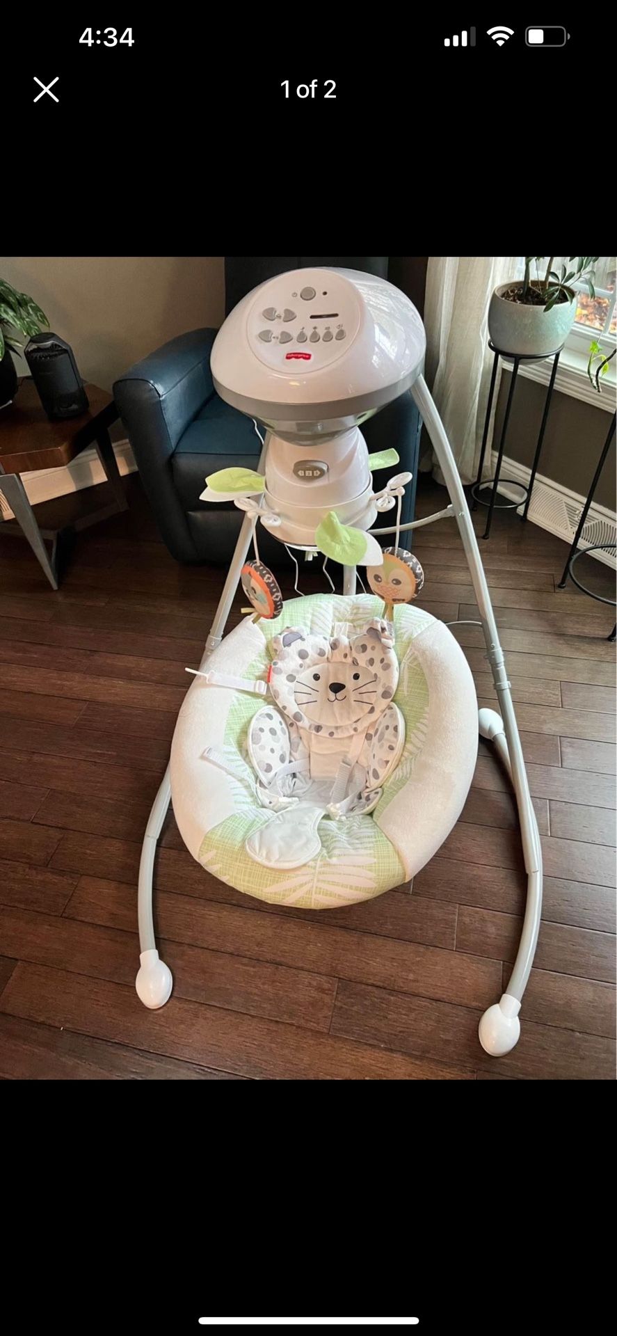 Fisher-Price Snow Leopard Baby Swing, Dual-Motion Newborn Seat with Music, Sounds, and Mobile