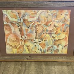 Large Bull Longhorn Painting In Wood Frame