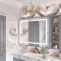 Aquaswim LED Bathroom Vanity Mirror Lights Anti-Fog Dimmable 32x24 Silver