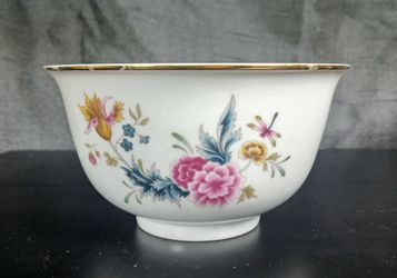 Vtg 81 Avon American Heirloom Independence Day Bowl Floral White Gold Rim Decor