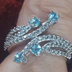 Signed STS Sterling Silver Gemstone Ring 7.75