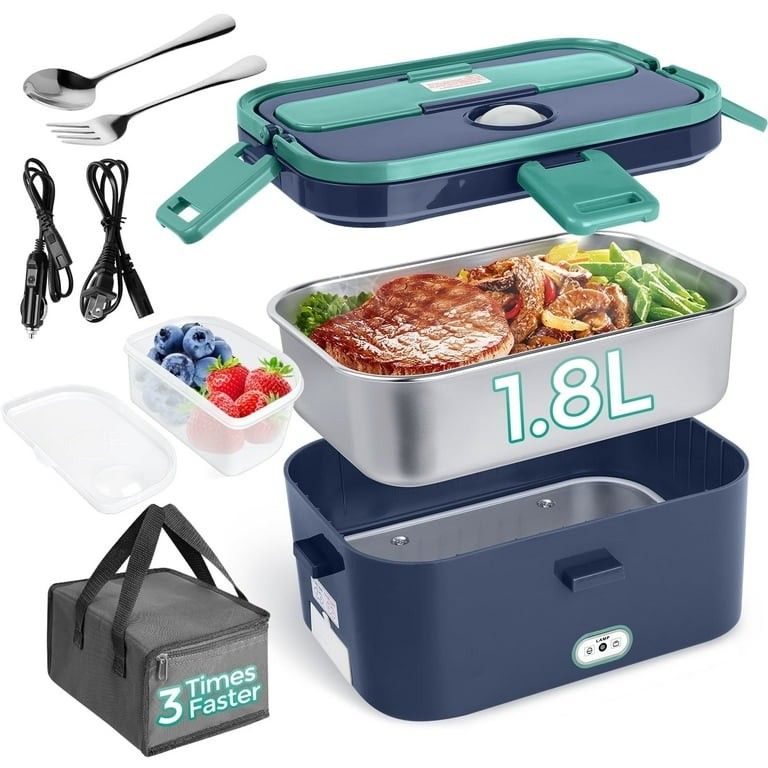 Livhil Electric Lunch Box Food Heater, Portable Food Warmer, Hot Lunch Warmer Heated Lunch Box for Adults, 60W 1.8L 12V-24V 110V