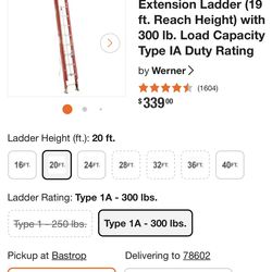 Werner 20ft extension ladder 300lb capacity